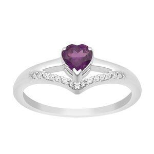 5MM Heart Amethyst 925 Sterling Silver Solitaire Women Love Promise Ring Sz.7
